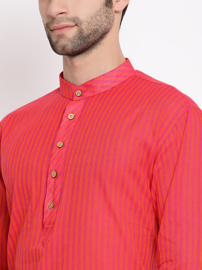 Vastramay Men's Pink Pure Cotton Kurta