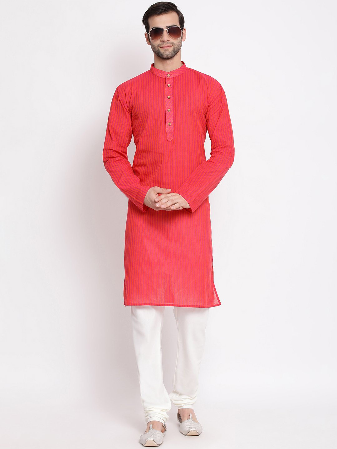 Vastramay Men's Pink Pure Cotton Kurta