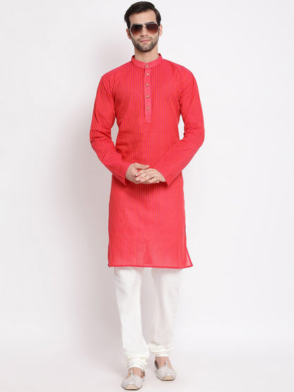 Vastramay Men's Pink Pure Cotton Kurta