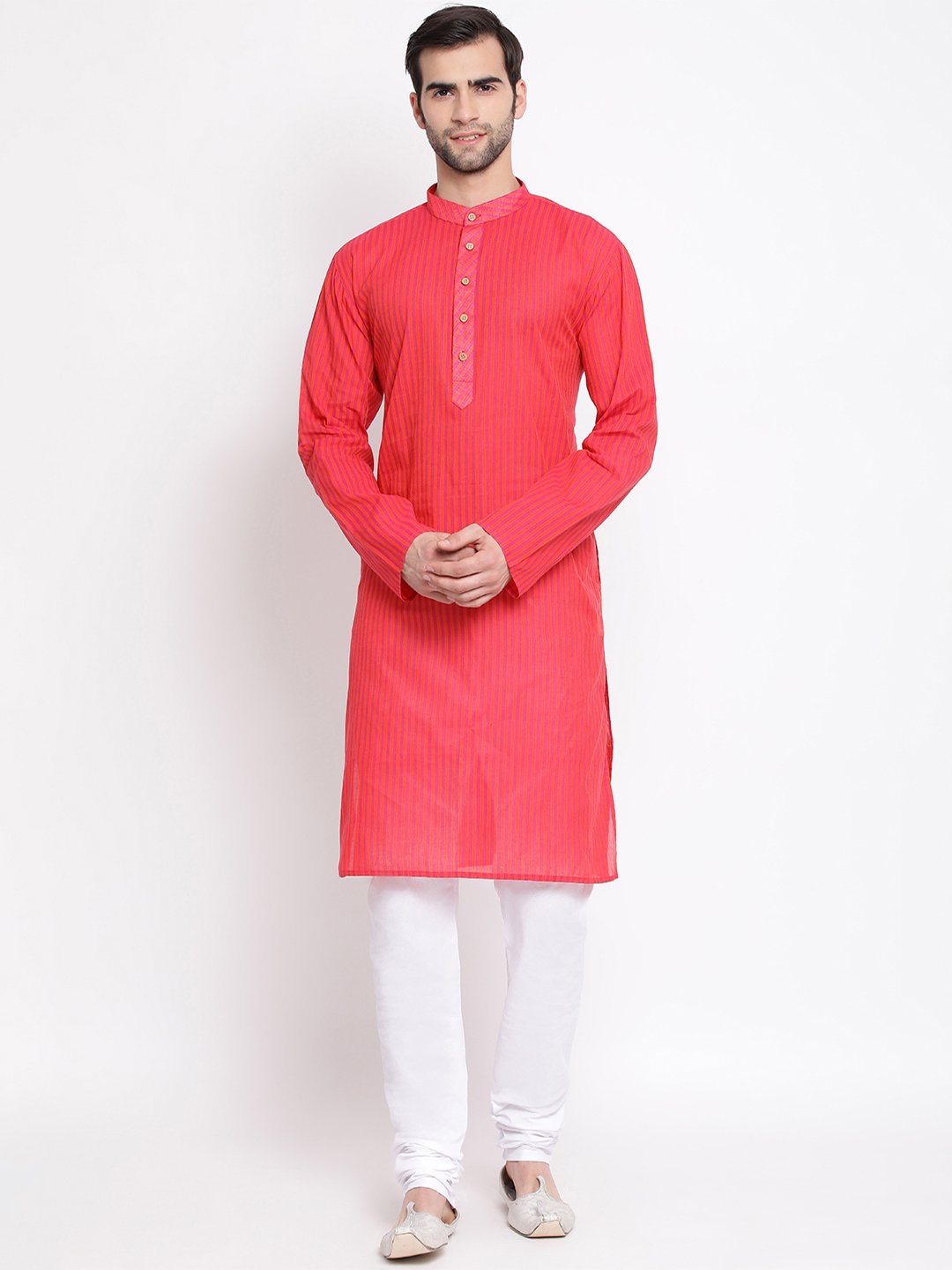 Vastramay Men's Pink Pure Cotton Kurta and Pyjama Set