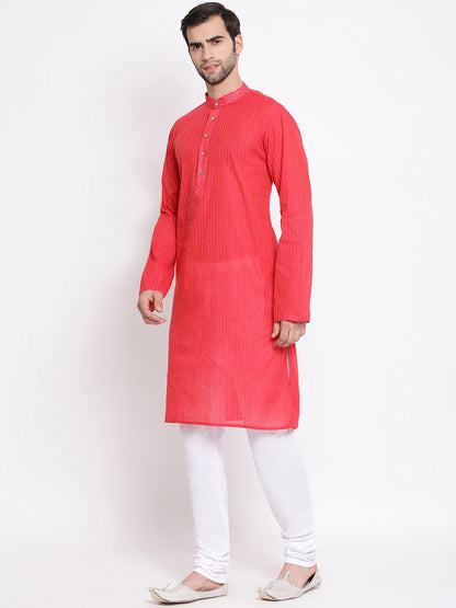 Vastramay Men's Pink Pure Cotton Kurta and Pyjama Set