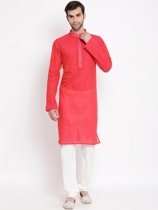 Vastramay Men's Pink Pure Cotton Kurta and Pyjama Set