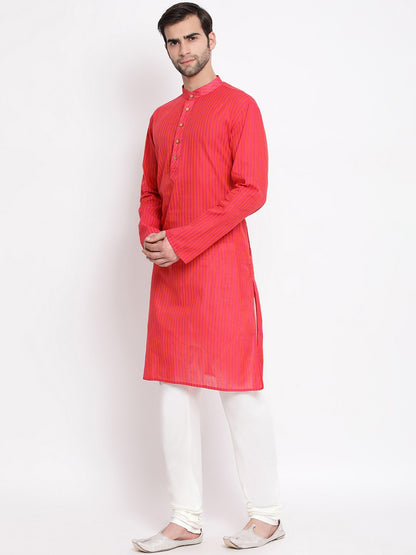 Vastramay Men's Pink Pure Cotton Kurta and Pyjama Set