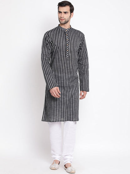 Vastramay Men's Black Pure Cotton Kurta and Pyjama Set