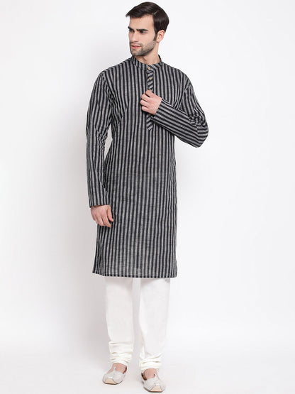 Vastramay Men's Black Pure Cotton Kurta and Pyjama Set