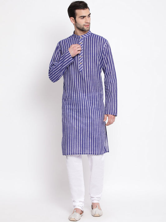 Vastramay Men's Blue Pure Cotton Kurta and Pyjama Set