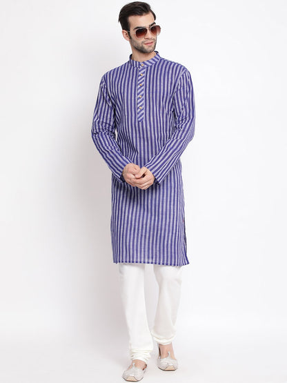 Vastramay Men's Blue Pure Cotton Kurta and Pyjama Set