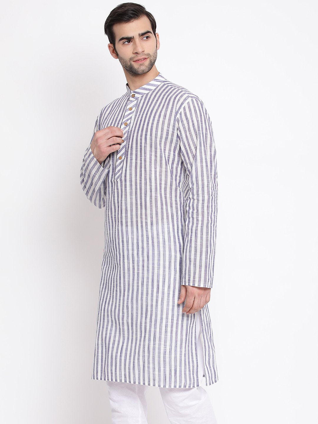 Vastramay Men's Grey Pure Cotton Kurta