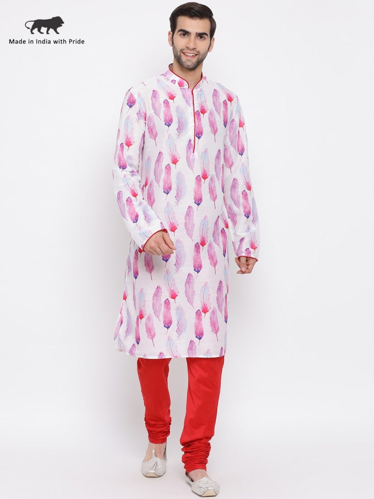 Vastramay Men's Pink Cotton Blend Kurta and Pyjama Set