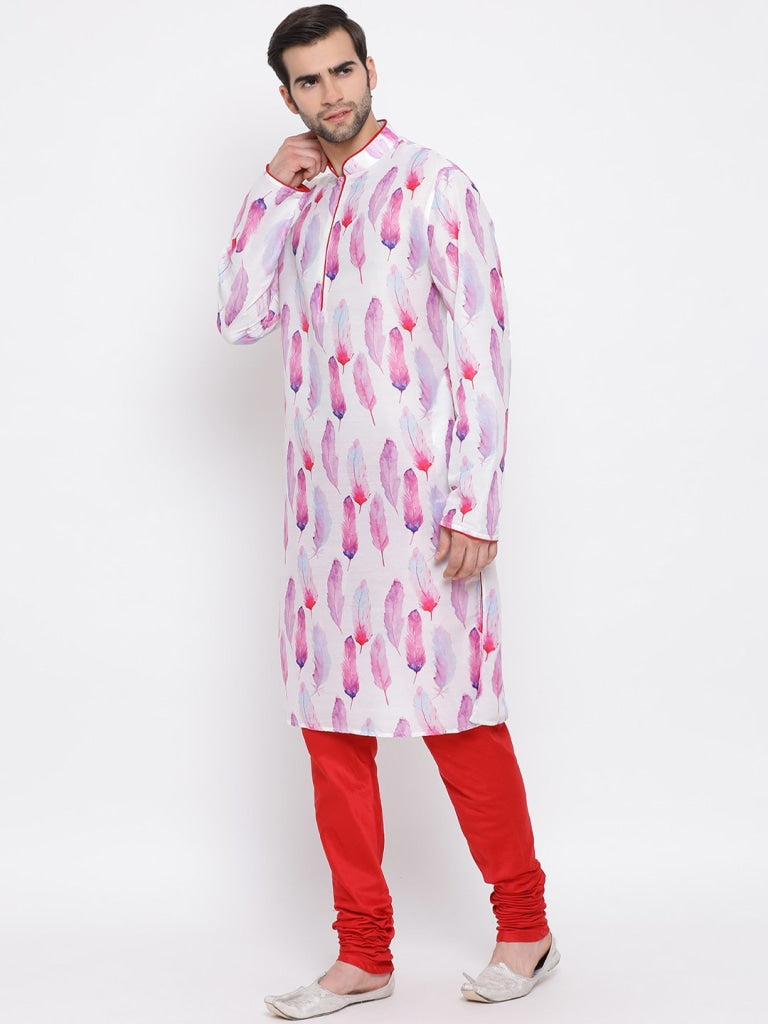 Vastramay Men's Pink Cotton Blend Kurta and Pyjama Set