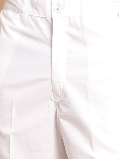 Vastramay Men's Aqua Blue Solid Kurta with White Pant style Cotton Pyjama Set