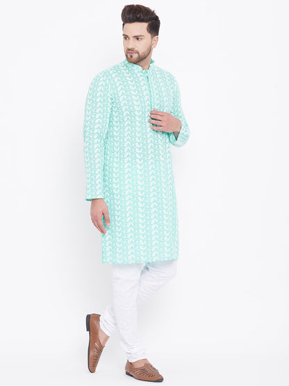 Vastramay Green Pure Cotton Chikankari Kurta Pyjama Set