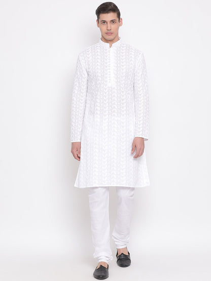 Vastramay Men's White Pure Cotton Kurta Pyjama Set