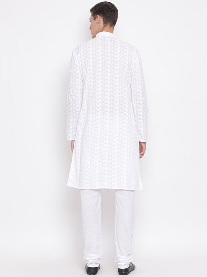 Vastramay Men's White Pure Cotton Kurta Pyjama Set