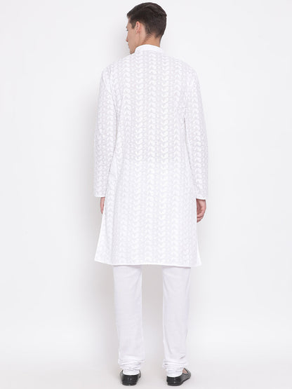 Vastramay White Pure Cotton Chikankari Kurta Pyjama Baap Beta Set