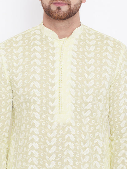 Vastramay Yellow Pure Cotton Chikankari Kurta Pyjama Set