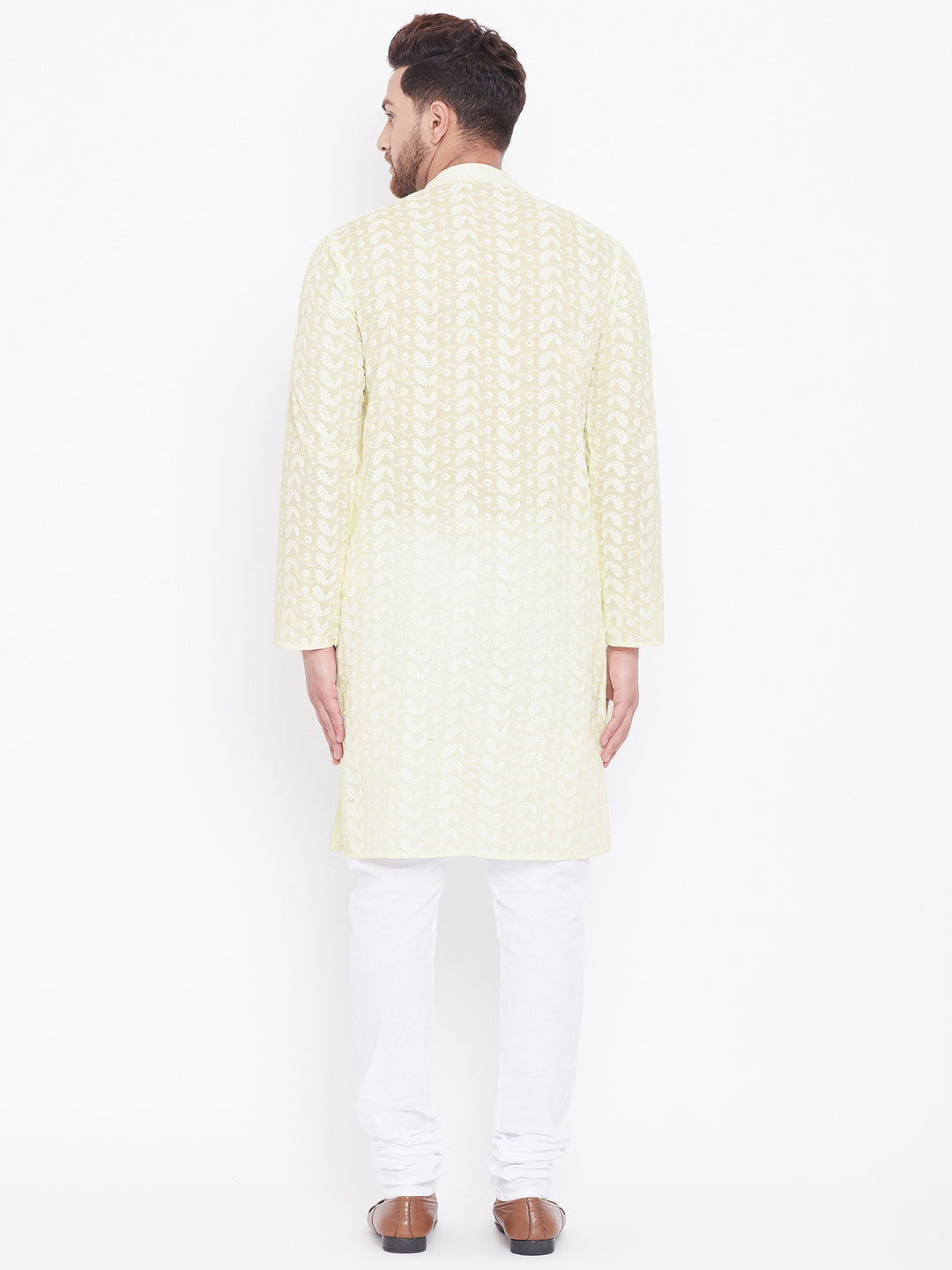 Vastramay Yellow Pure Cotton Chikankari Kurta Pyjama Set