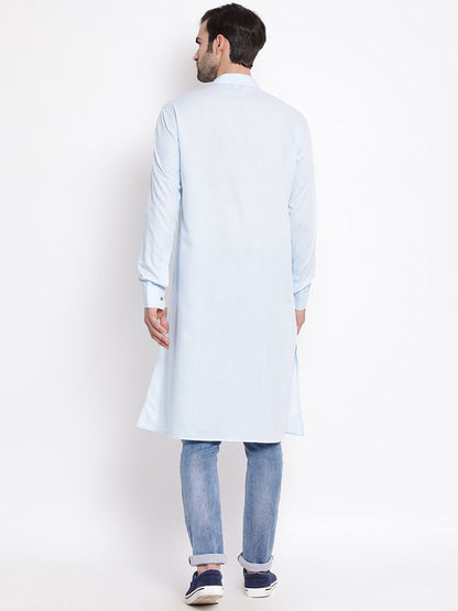 Vastramay  Men's Blue Cotton Blend Kurta