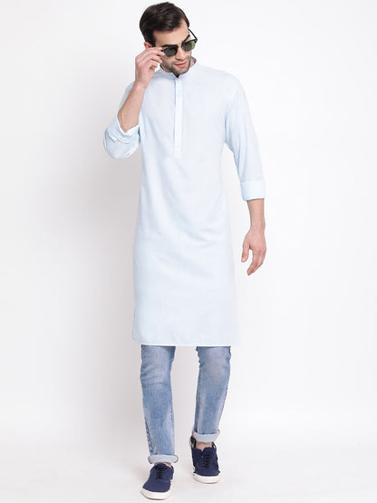 Vastramay  Men's Blue Cotton Blend Kurta