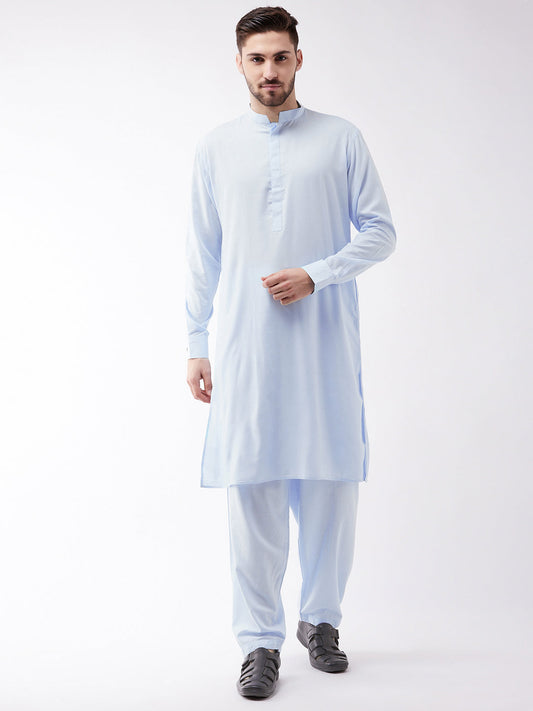 Vastramay Men's Blue Cotton Blend Kurta and Pyjama Set