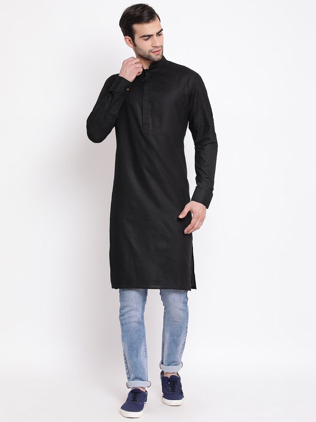 Vastramay Men's Black Cotton Blend Kurta