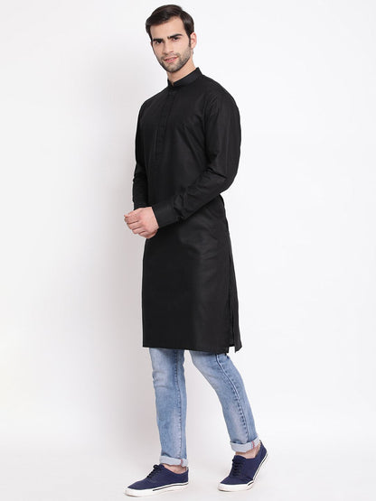 Vastramay Men's Black Cotton Blend Kurta