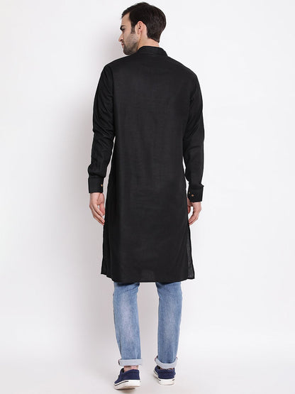 Vastramay Men's Black Cotton Blend Kurta