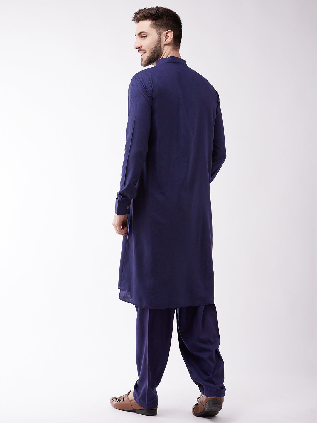 Vastramay Men's Blue Cotton Blend Kurta and Pyjama Set