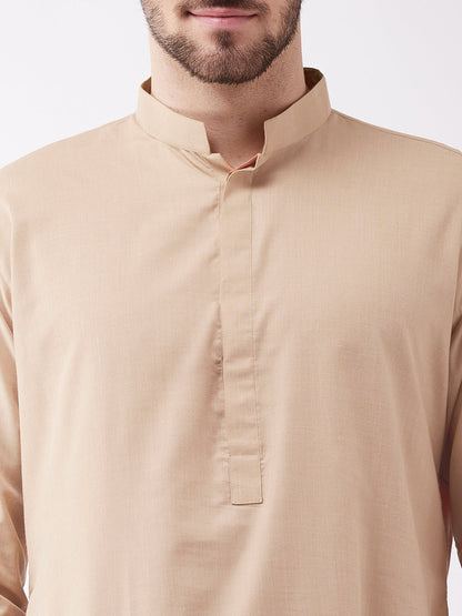 Vastramay Men's Chiku Cotton Blend Kurta and Pyjama Set