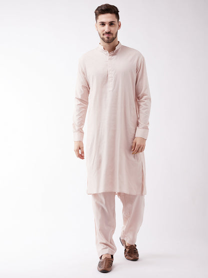 Vastramay Men's Cream Cotton Blend Kurta and Pyjama Set