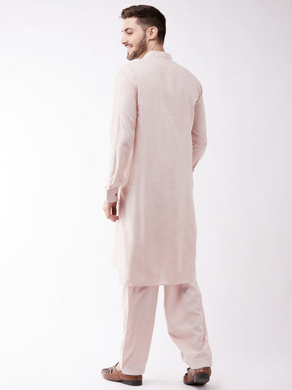 Vastramay Men's Cream Cotton Blend Kurta and Pyjama Set