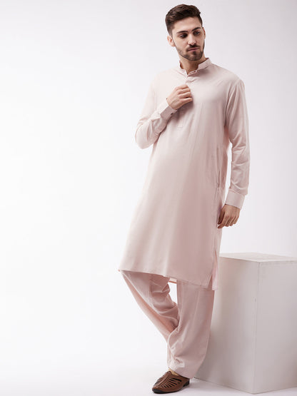 Vastramay Men's Cream Cotton Blend Kurta and Pyjama Set