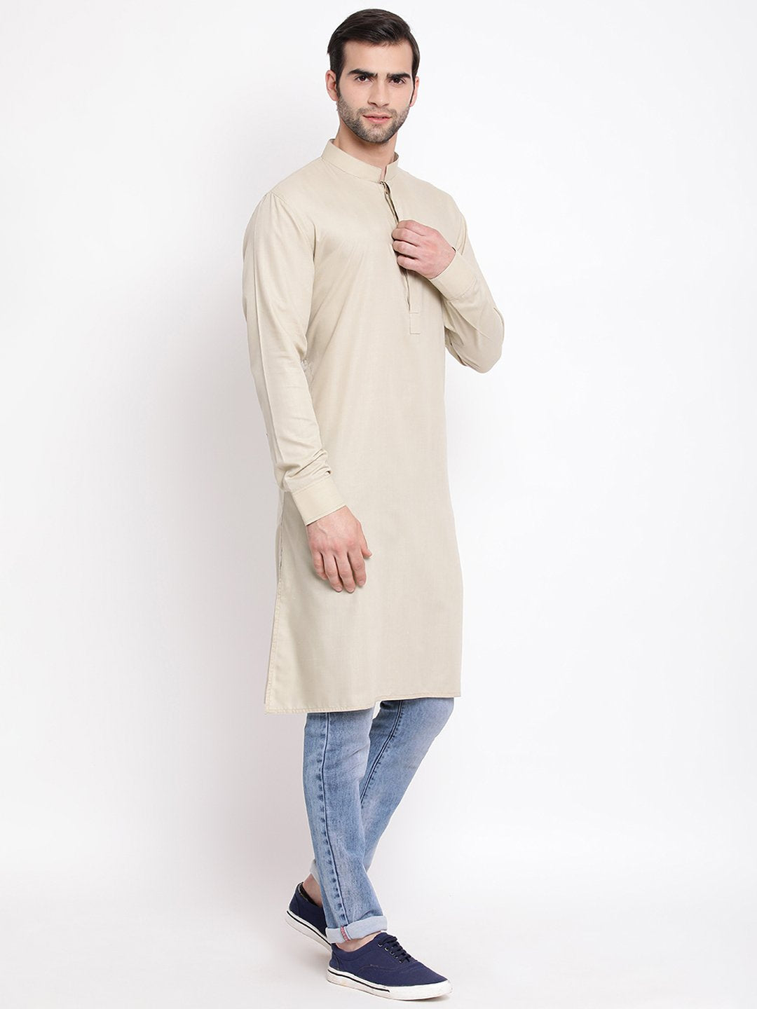 Vastramay Men's Green Cotton Blend Kurta