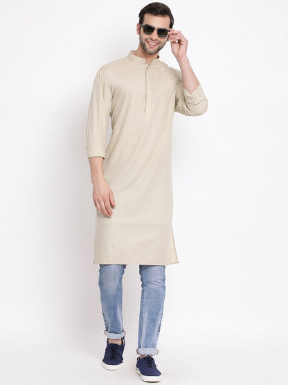 Vastramay Men's Green Cotton Blend Kurta