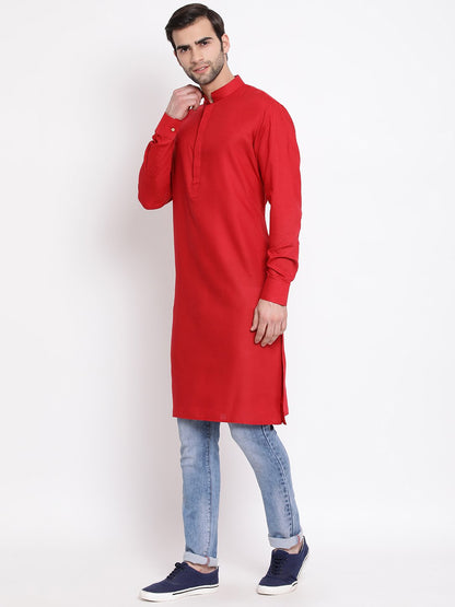 Vastramay Men's Maroon Cotton Blend Kurta