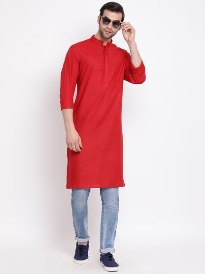 Vastramay Men's Maroon Cotton Blend Kurta