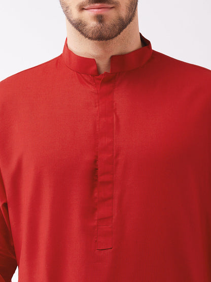 Vastramay Men's Maroon Cotton Blend Kurta and Pyjama Set