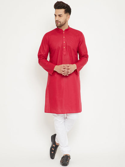 Vastramay Maroon And White Baap Beta Kurta And Pyjama Set