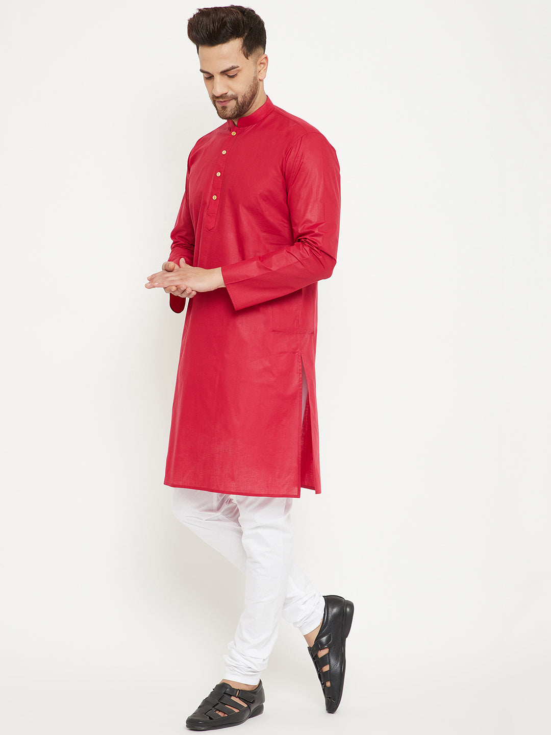 Vastramay Maroon And White Baap Beta Kurta And Pyjama Set