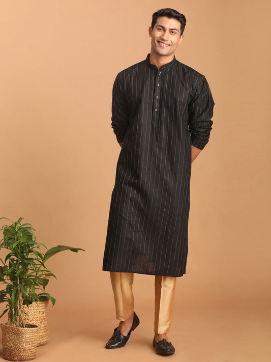 vastramay mens black striped kurta and rose gold pant set