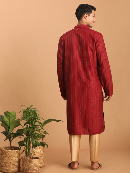 vastramay mens maroon striped kurta and rose gold pant set