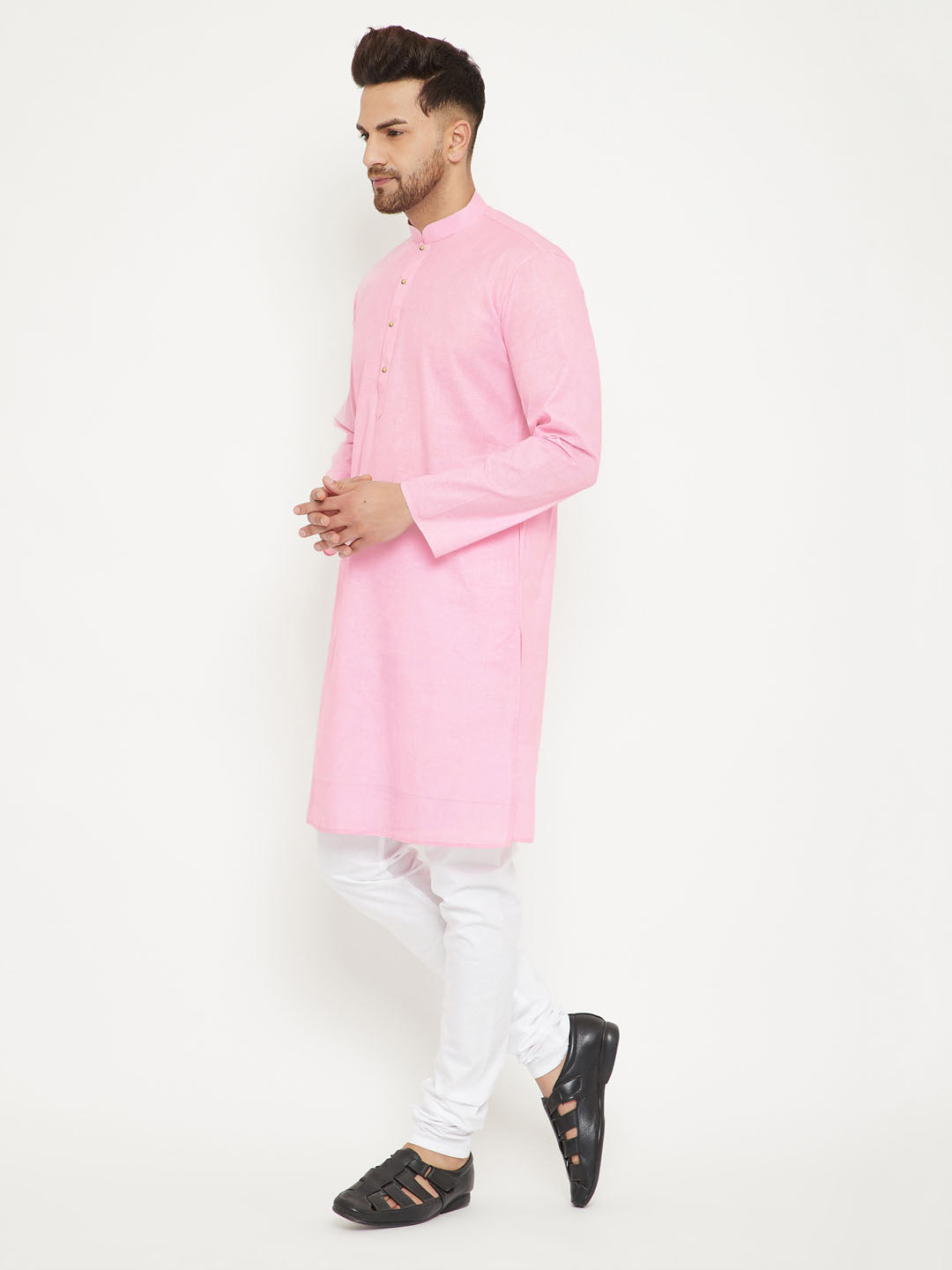 Vastramay Pink And White Baap Beta Kurta And Pyjama Set