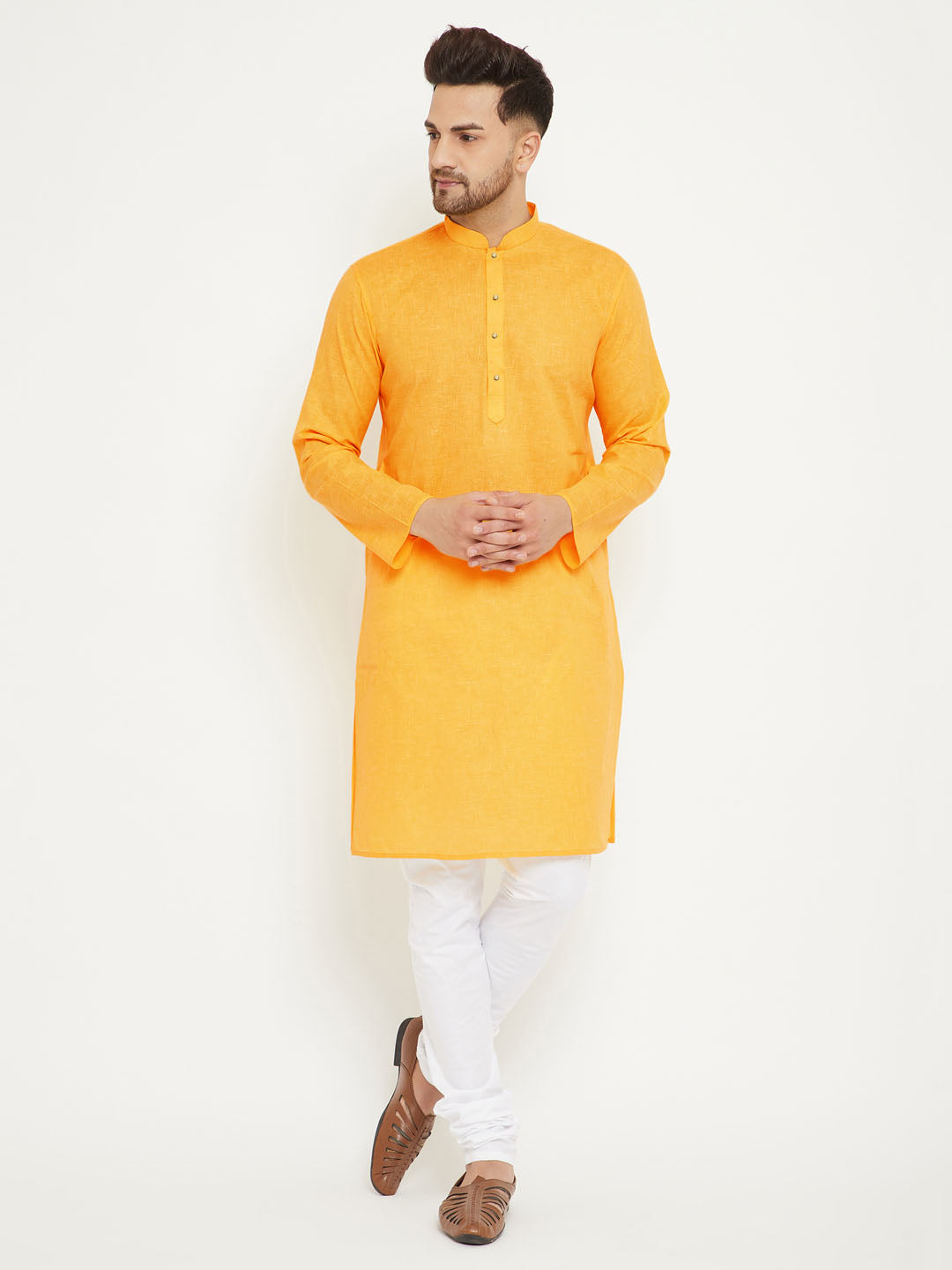 Vastramay Yellow And White Baap Beta Kurta And Pyjama Set