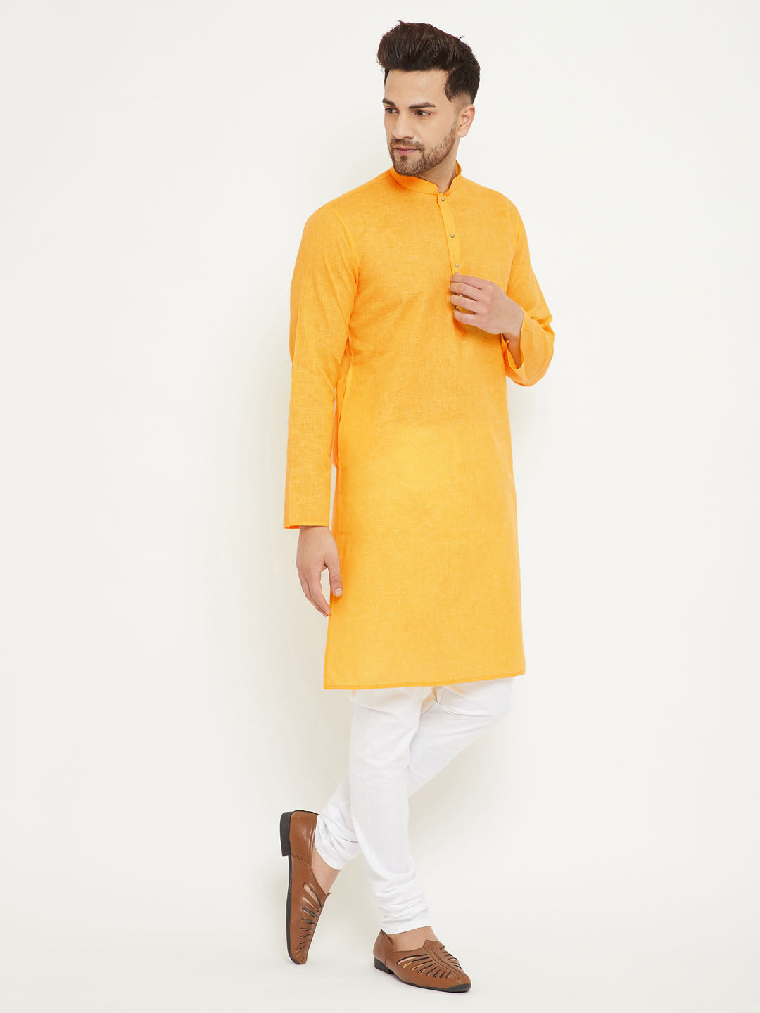 Vastramay Yellow And White Baap Beta Kurta And Pyjama Set