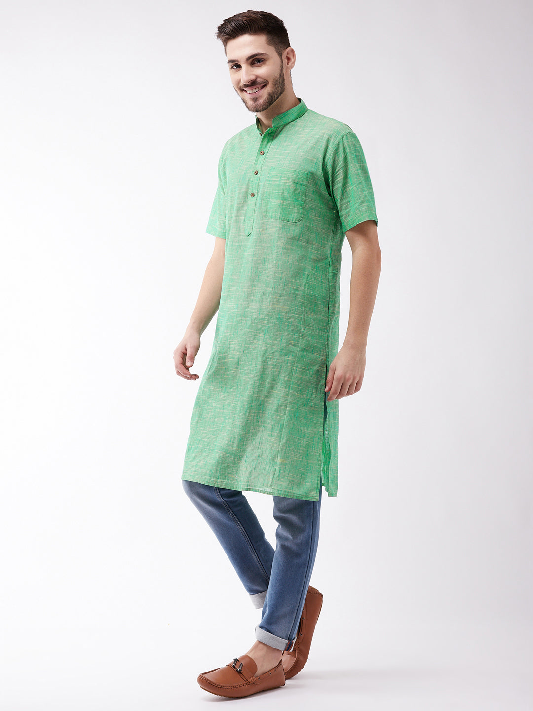 Vastramay Green Melange Baap Beta Kurta Set