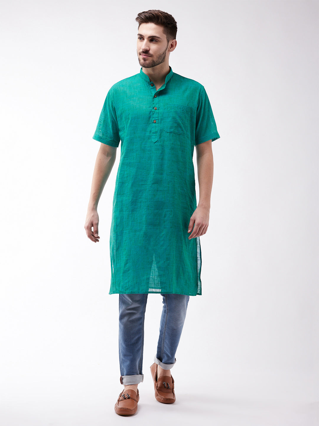 Vastramay Turquoise Melange Baap Beta Kurta Set