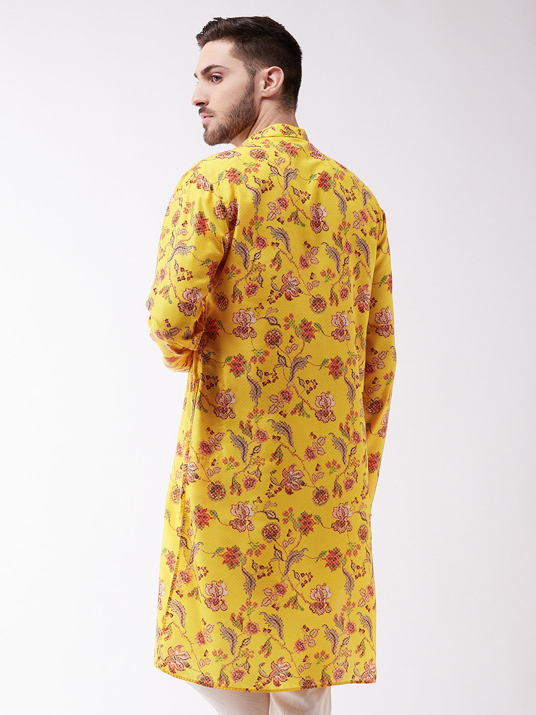 Vastramay Multicolor-Base-Mustard And Cream Baap Beta Kurta Set