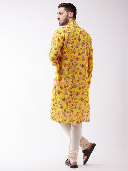 Vastramay Multicolor-Base-Mustard And Cream Baap Beta Kurta And Pyjama Set