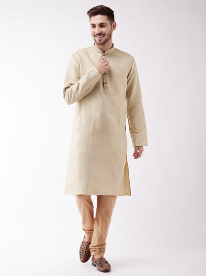 VASTRAMAY Men's Beige And Rose Gold Silk Blend Kurta Pyjama Set