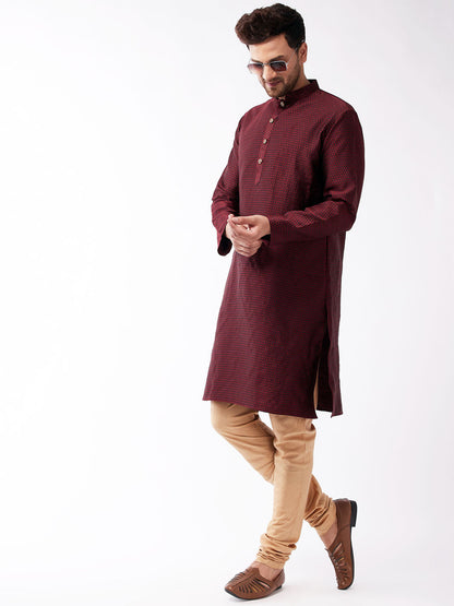 VASTRAMAY Men's Maroon And Rose Gold Silk Blend Kurta Pyjama Set